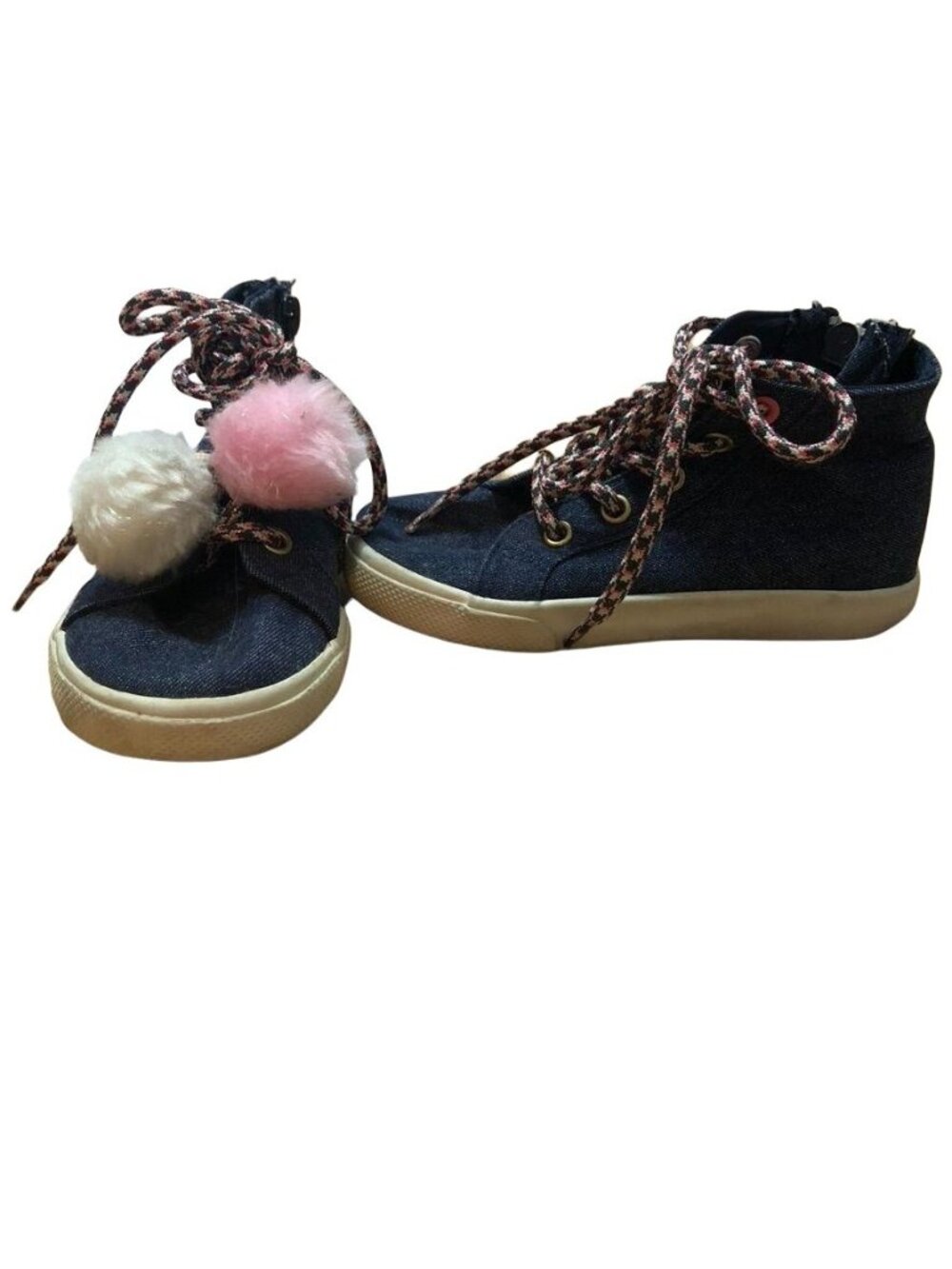 Kids Denim High-Top Sneakers With Pom-Poms Size 9.5 By Brash
